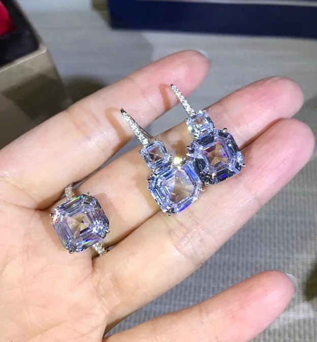 

Hot brand wedding jewelry clear cz stone earrings small big square zircon earrings luxury brand 925 sterling silver jewelry