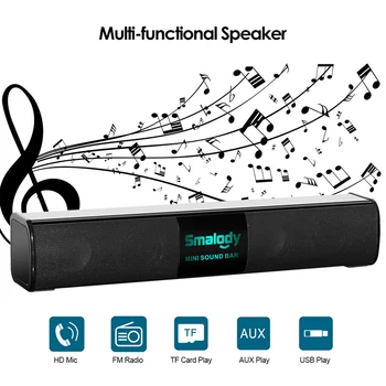 

10W Bluetooth Speaker Smalody Portable Wireless speaker LED Light Stereo Mini Soundbar with mic U Disk TF Card Reader