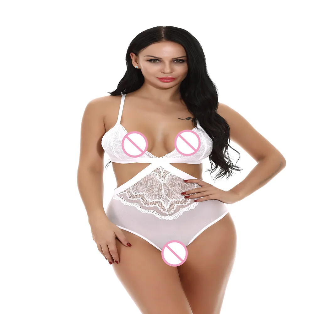  Sex Halter Teddy Babydoll Lingerie Deep V Neck Split Lace See Through Mesh Women Sexy Lingerie Erot