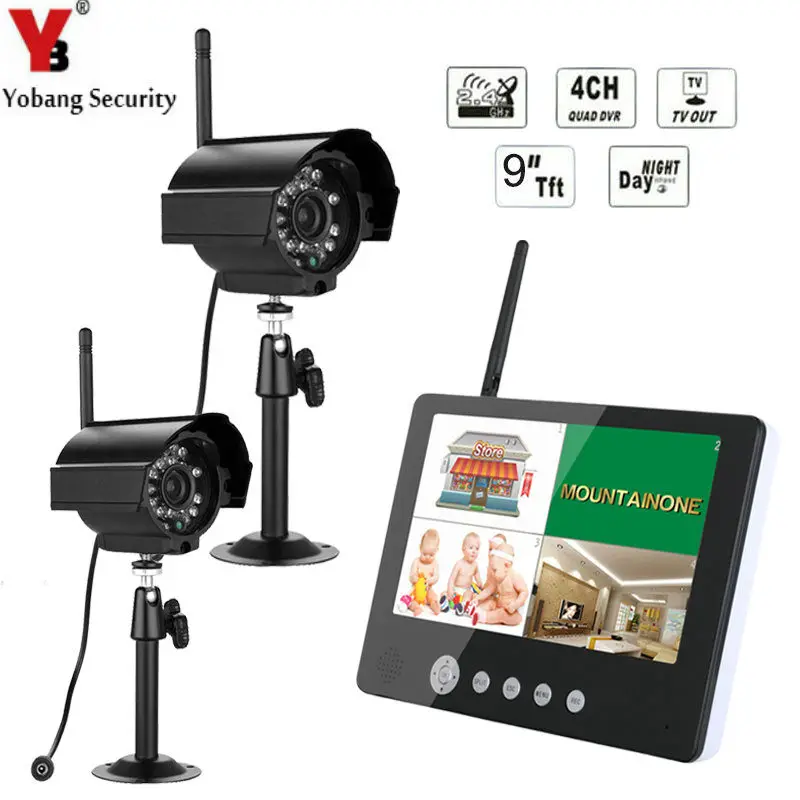 

Yobang Security 9 Inch 4CH Night Vision Digital Security Camera System Wireless Protection Surveillance Camera Video Recorder