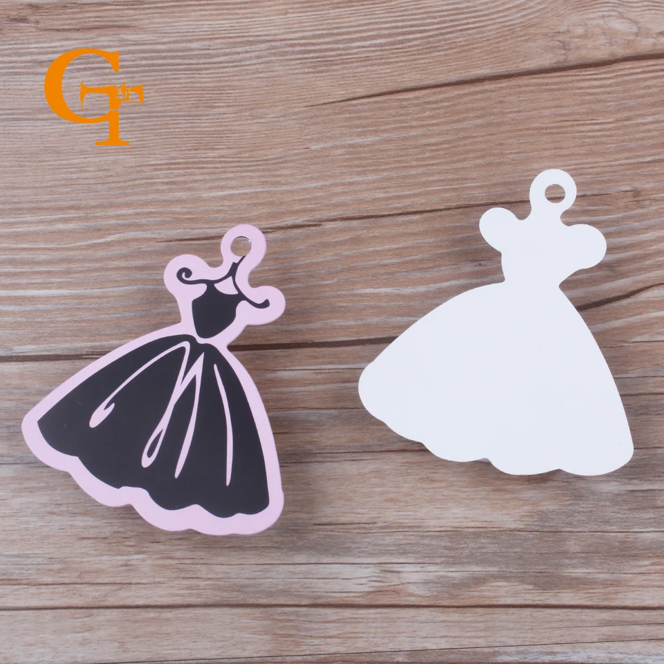 high quality Stock Pink Cutedress shape paper clothing hang tag