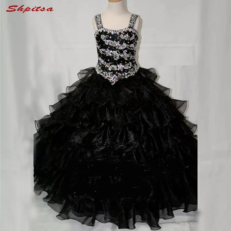 Черные Платья с цветочным узором для девочек на свадебную вечеринку, пышные платья для первого причастия для девочек, платья с цветочным узором для девочек