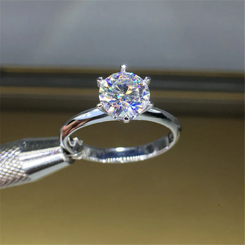 Свадебное Moissanite кольцо с настоящим бриллиантом 18K 750 Белое золото D Цвет VVS MO-0011