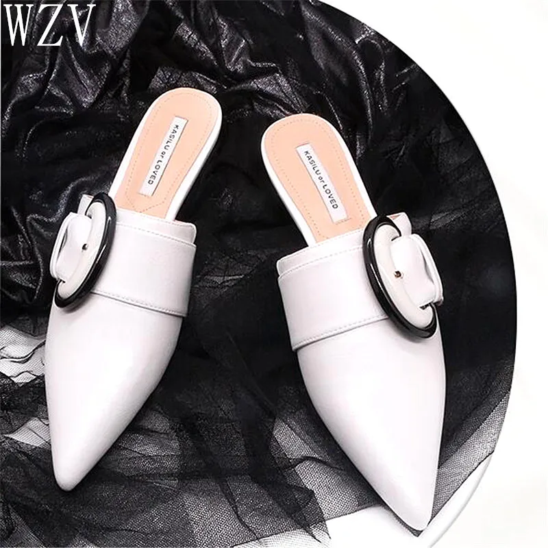 

2019 New Summer High Quality Pointed Toe Ladies Shoes Flats Slipper Women Sandals Ladies Slipper Fashion Sandals Black White