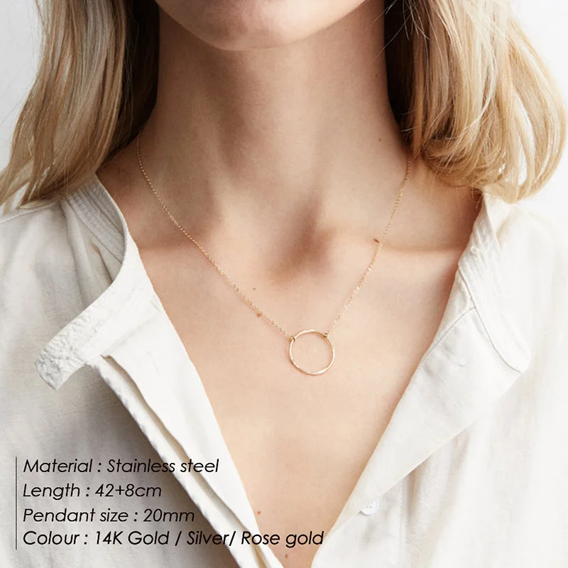 E-Manco, Трендовое ожерелье из нержавеющей стали, простая круглая подвеска, ожерелье для женщин, тонкое колье, ожерелья для женщин - Окраска металла: YX14982