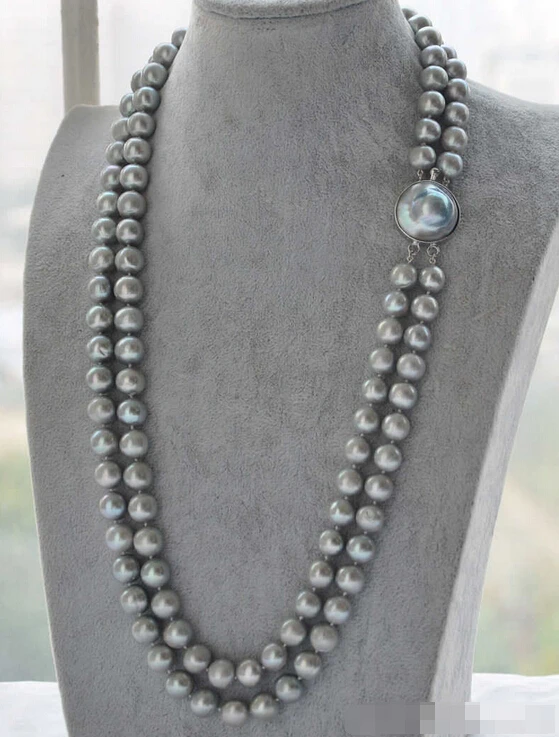 

A LUSTER A++ 2row 27" 12mm ROUND GRAY PEARL NECKLACE MABE Z5553