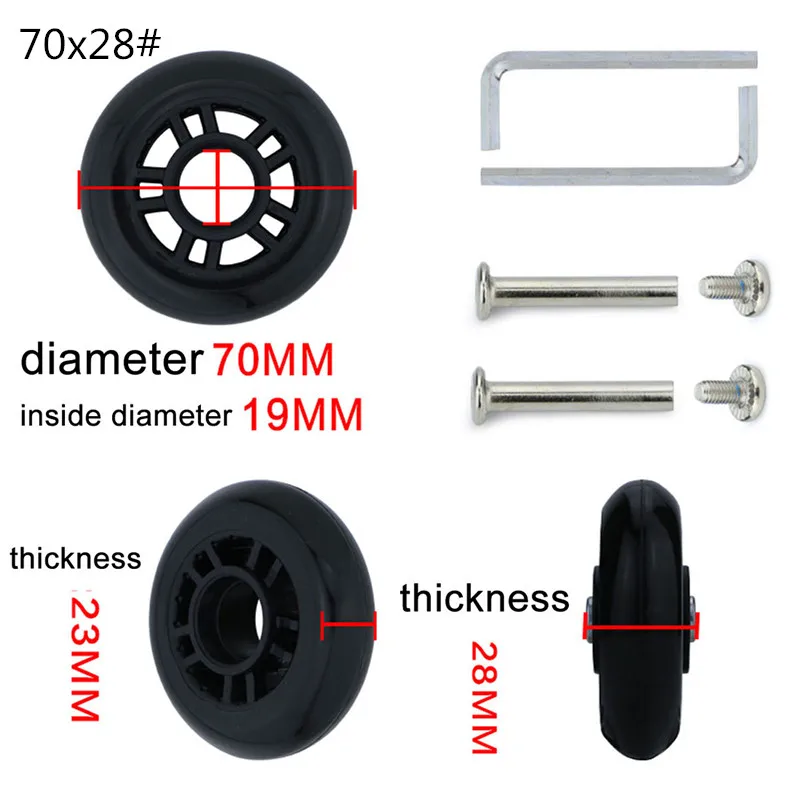 1 шт. Новые запасные колеса для багажа, запчасти для чемодана, 360 Спиннер, вертикально бесшумный, высокое качество, чемоданы для путешествий, Черное колесо - Цвет: 70x28