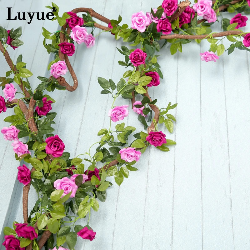 

Luyue 13 heads 2.4m Artificial Flower Vines Wedding Party Decor Simulation Fake Double Color Flower Rattan Home Garland Hanging