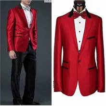 Мужская трех частей костюмы ЗАКАЗ МУЖСКИХ КОСТЮМОВ, красный пиджак+ черный воротник& краю кармана+ черные брюки ПОЛЬЗОВАТЕЛЬСКИЕ+ красный галстук