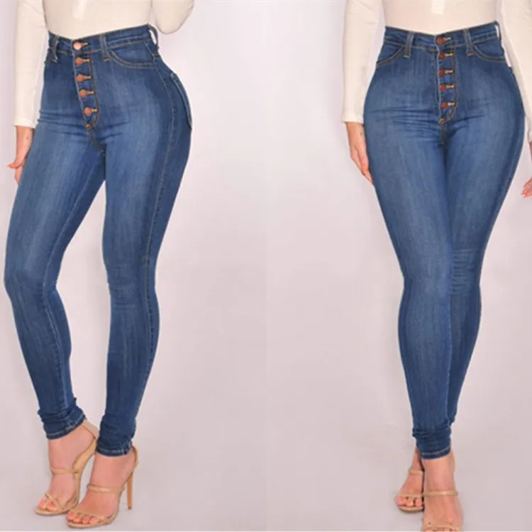 

England Style Slim Women Skinny Pencil Pants Sexy High Waist Button Jeans Pants Female Vintage Plus Size Denim Pants