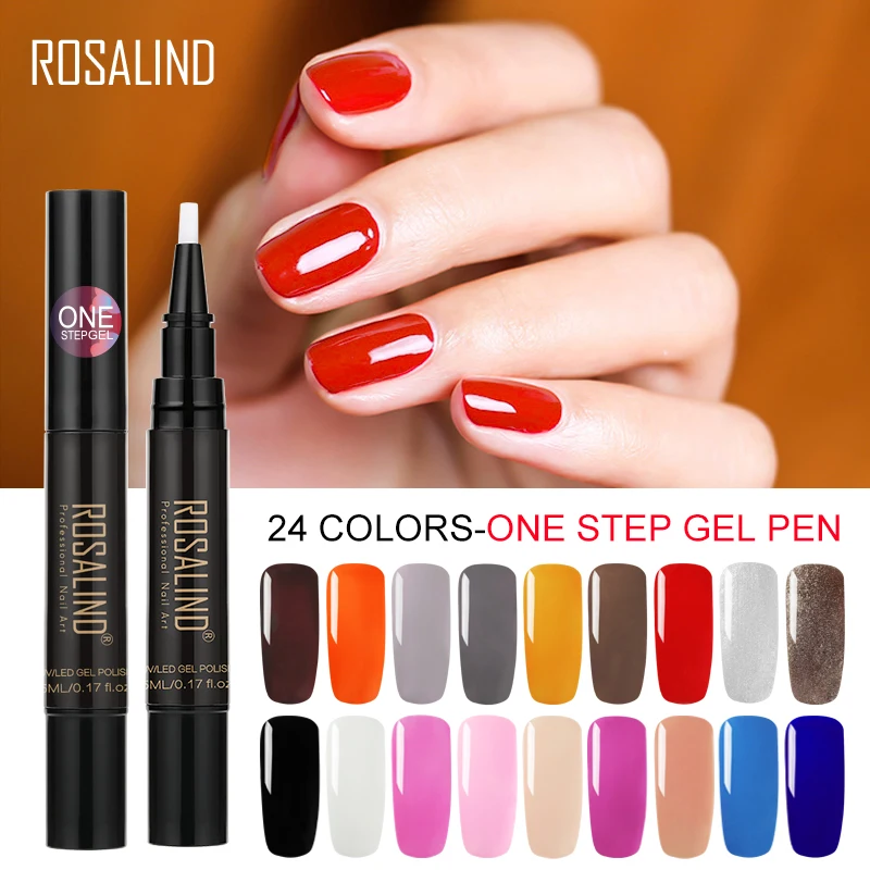 

ROSALIND Nail Gel Pen 3 in 1 One Step Crystal Gel Varnish Easy to Use UV Vernis Semi Permanent Gel Nail Polish Set for Manicure