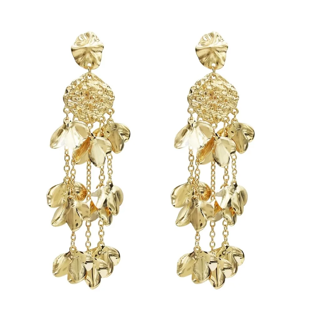 

2019 Unique Vintage Gold Silver Metal Flower Long Dangle Earring Drop Women Tassel Statement Earrings Pendientes Fahsion Jewelry