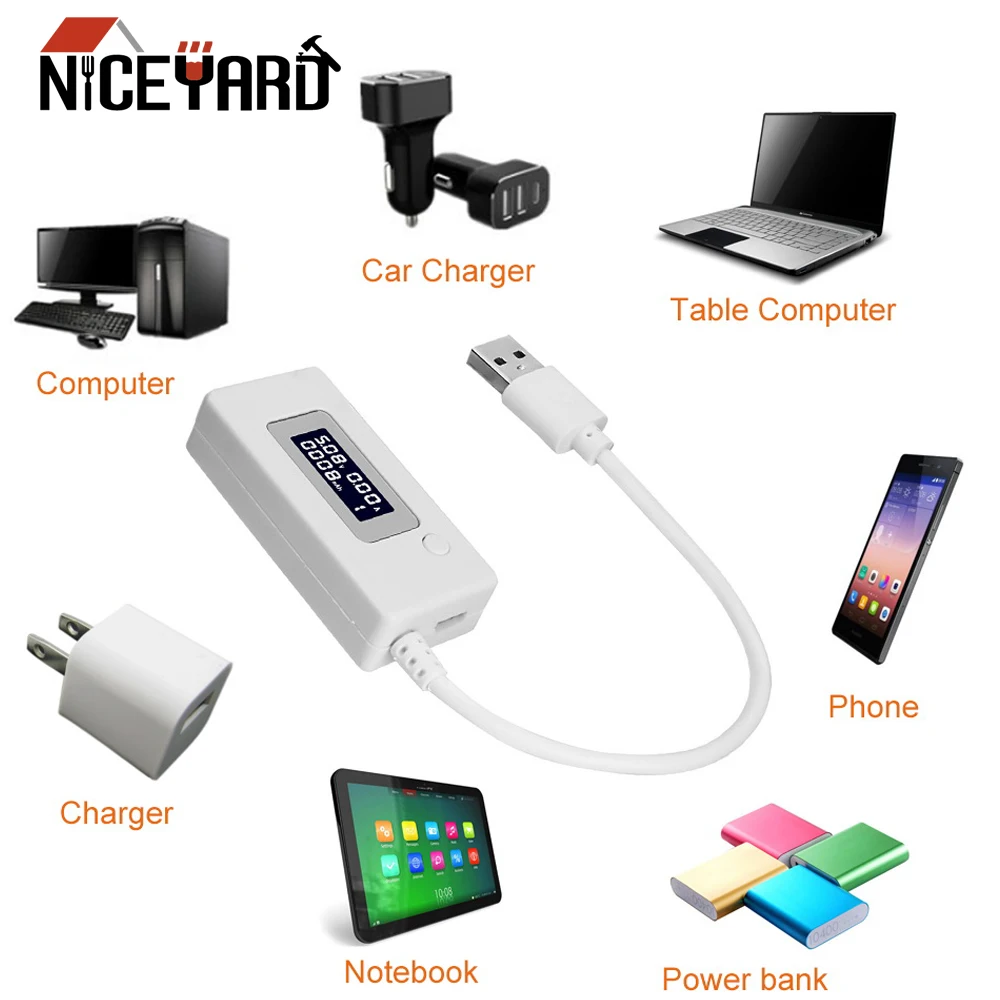 

NICEYARD Voltage Current Meter Mobile Power Charger Battery Capacity Detector Micro USB Tester LCD Screen for Phone Power bank