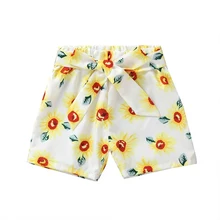 Повседневный Белый Принт подсолнечника, милые От 1 до 4 лет, Летние повседневные модные шорты для маленьких девочек, принт подсолнечника, детские штаны с эластичной резинкой на талии, Новинка