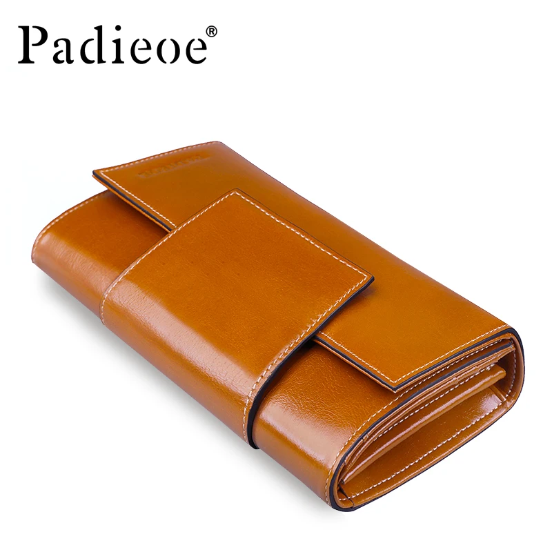 

Padieoe Genuine Leather Ladies Purse Wallet Leather Clutches Wallet Famous Brand Women Long Wallet 2018 New Year's Gift for Girl