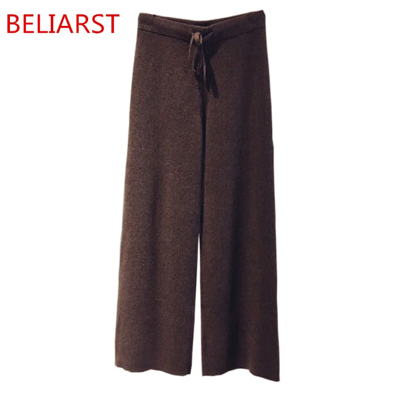 BELIARST Autumn and Winter New Women Wide Leg Pants Poose Casual Cashmere Pants Fashion Striped Knit Pants Free Shipping