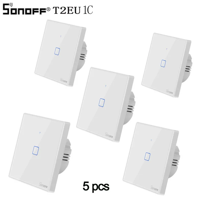 Sonoff T2 ЕС умный Wifi настенный сенсорный светильник-переключатель 1 комплект 2 банды WiFi/433 RF/APP пульт дистанционного управления Умный дом работа с Alexa - Комплект: T2-EU-1C 5 pcs