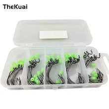 

TheKuai Fishhooks 50pc 2# 1# 1/0# 2/0# 3/0# Crank Hook Set Luminous Soft Body Blocking Bean Non-Slip Beaded Road Hook