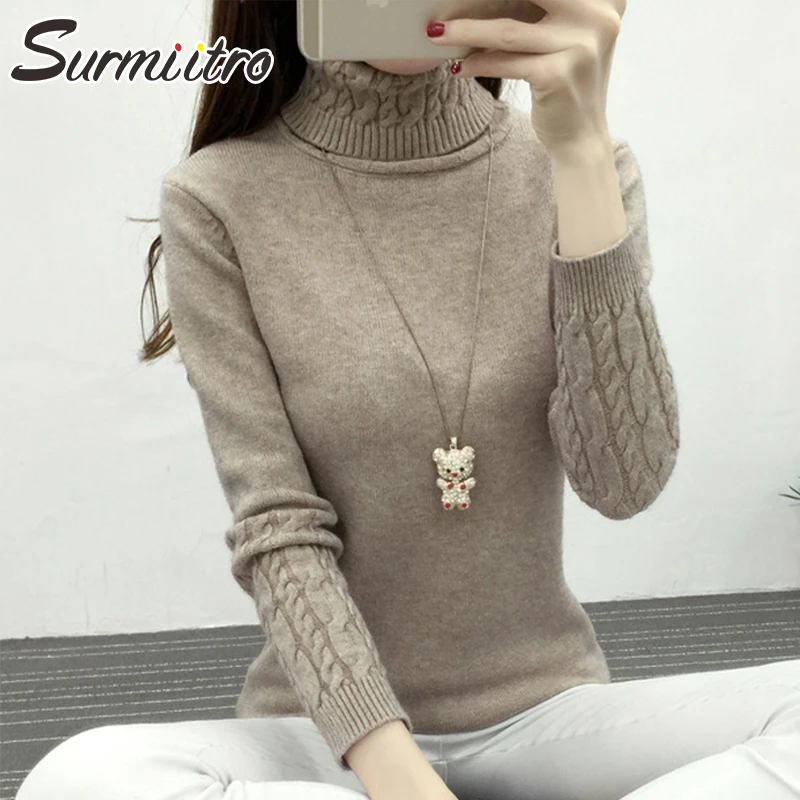 Najtaniej Surmiitro dziergany sweter zimowy kobiet golf 2019 moda koreański, z długimi rękaw Cashmere Jumper Tricot sweter kobiet