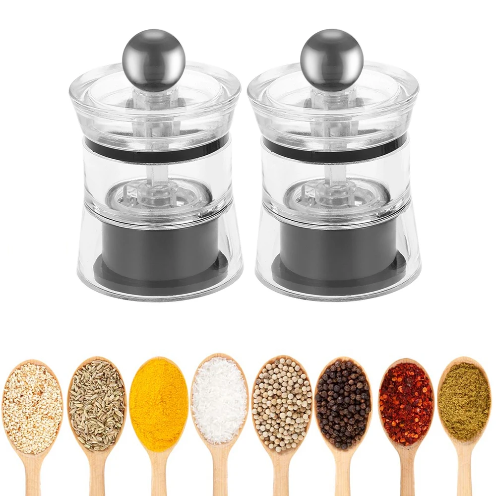 2pcs Mini Pepper Grinder Mill Acrylic Stainless Steel Mini Manual