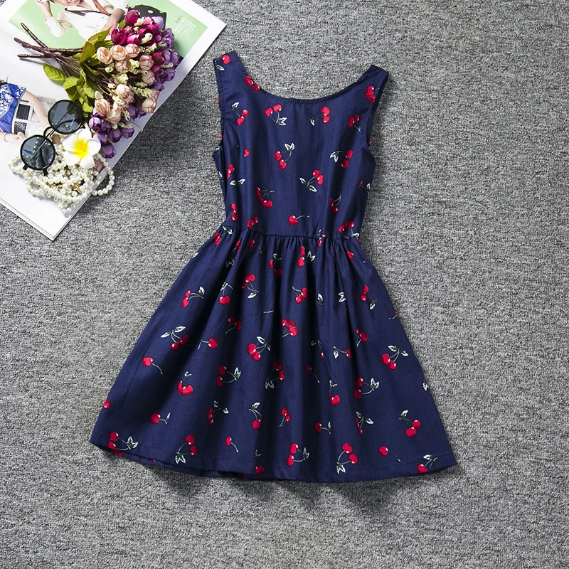 

Baby Red Cherry Floral Print Casual Summer Dress 2018 Little Princess Girl Birthday Clothes Sundress Backless Baby Kids Costume