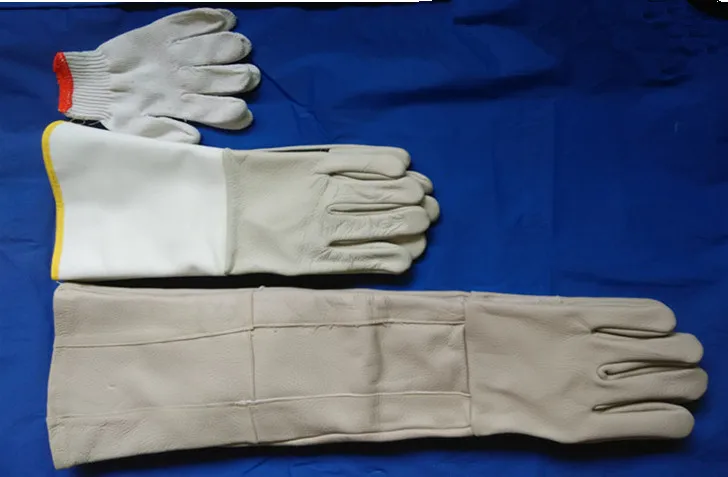 Free shipping hot selling 60cm super length cow grain genuine leather working safety glove anti-bite /anti-hurt for pets/animal.