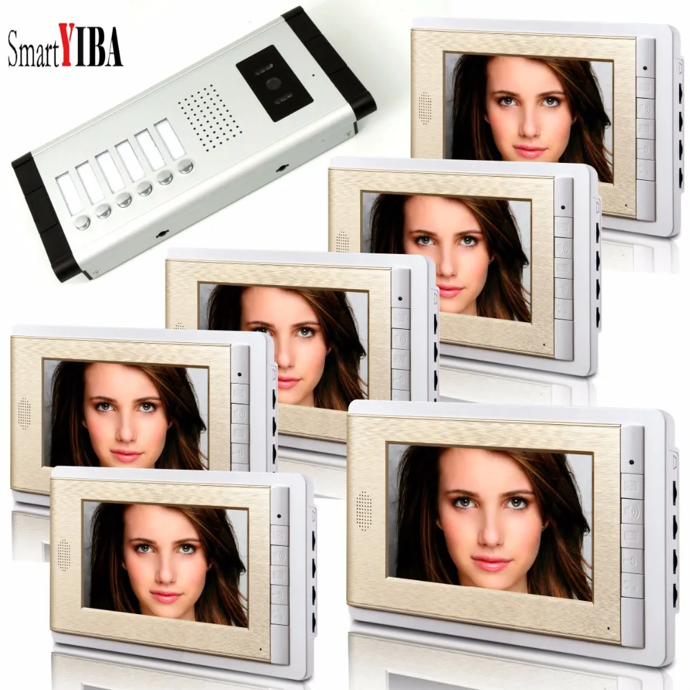 SmartYIBA 7\ Video Door Camera kits Wired Home Video Intercom 6pcs Color Monitors Interphone For 6 Units Apartment Hotel Rooms SmartYIBA 7\ Video Door Camera kits Wired Home Video Intercom 6pcs Color Monitors Interphone For 6 Units Apartment Hotel Rooms