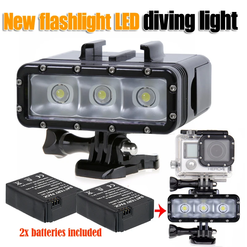 New Diving flashLight lamp Waterproof LED Flash Video Light (2x battery ...