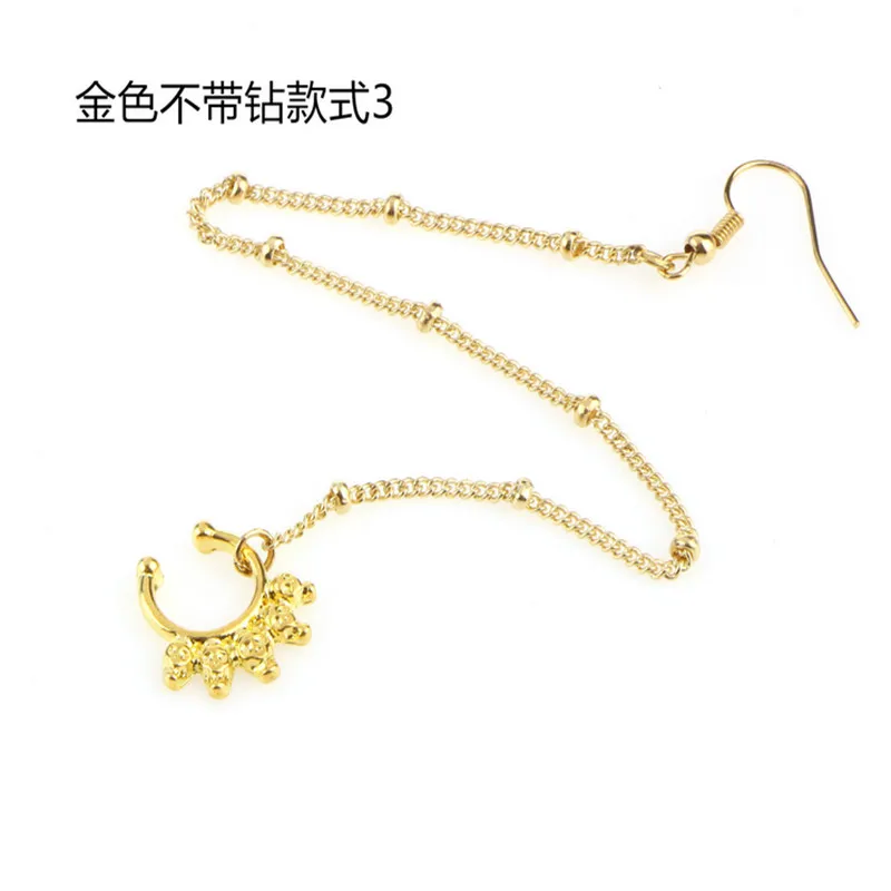 Crystal Nose Rings /& Studs for Women Non Piercing Silver U Shape Chain Earrings Fake Nose Septum Piercing Body Jewelry