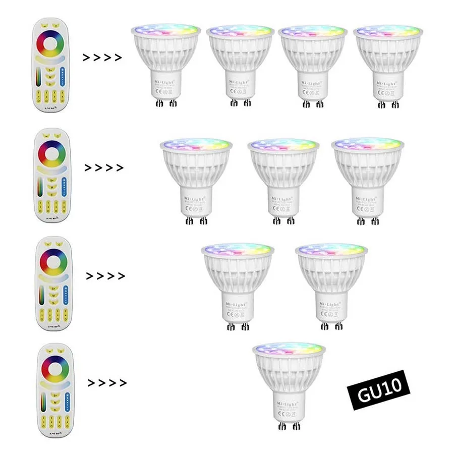 4 Вт затемнения 2.4 г Беспроводной milight светодиодные лампы GU10 RGB+ CCT светодиодный Spotlight Smart LED лампы Освещение AC86-265V