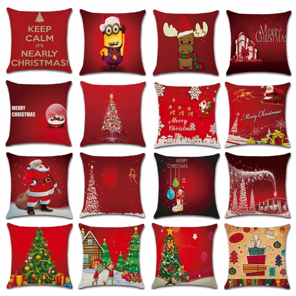

Christmas Cotton Linen Pillow Cover Santa Claus Deer Snowman Cushion Cover Decorative Throw Pillowcase Sofa Home Decor Almofadas