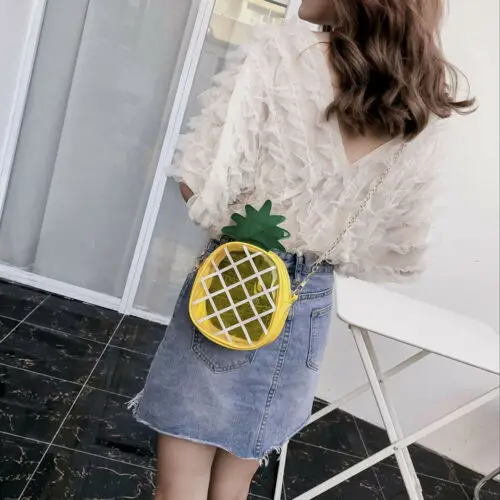 

2019 New Women Fashion Pineapple Shoulder Bag PVC Leather Chain Transparent Coin Purses