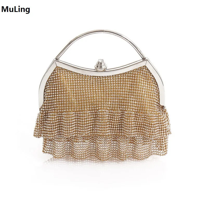 

New!Dress Shape Clutch Bag Evening Bag Crystal Bling Handbag Clutch Gems Purse Wedding Bag for Women With Detachable Chains Gold