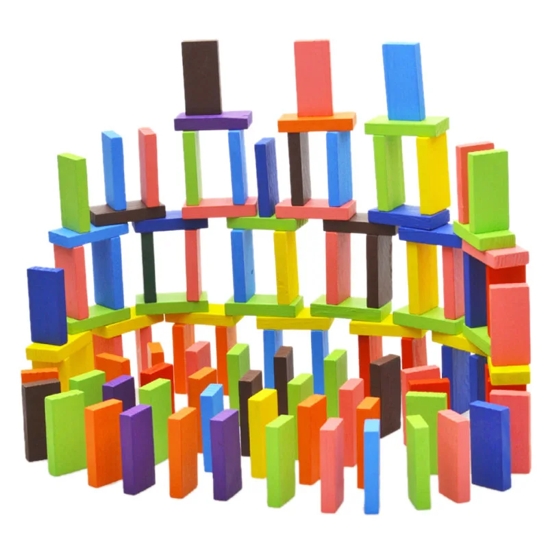 120Pcs/Set Mix 10 Colors Wooden Kids Children Domino Game Play Toys Gift Fun 