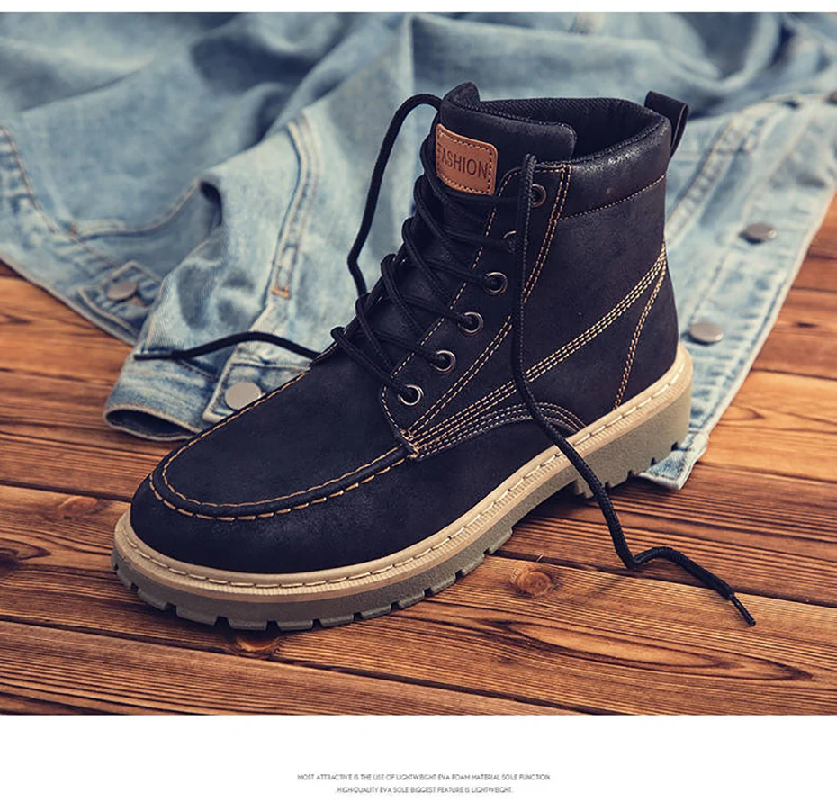 Boots Men Leather Sneakers Boots Fashion Winter Snow Warm Boots Men Lace Up Breathable Footwear Men Casual Shoes