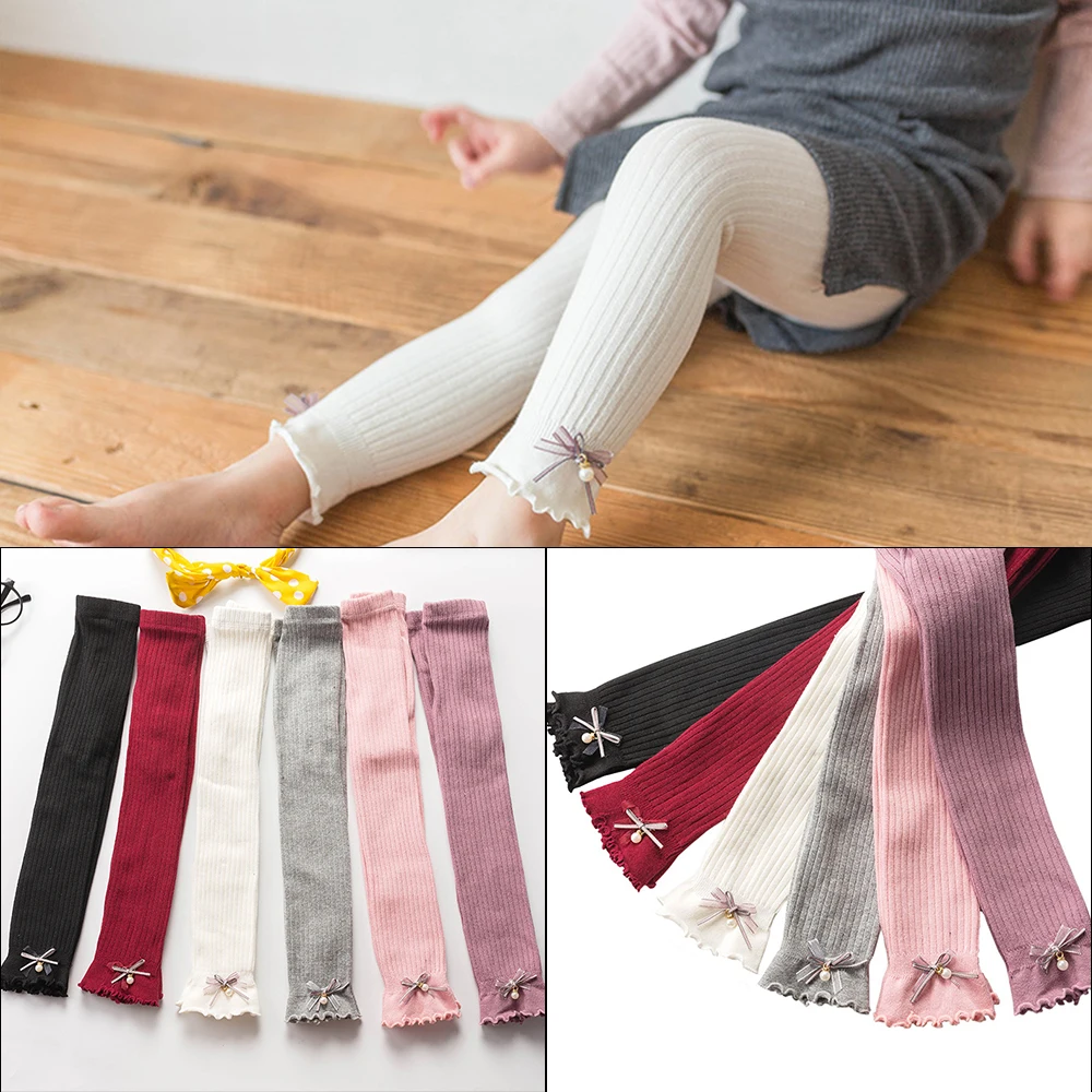 

Girls Pencil Pant Autumn Winter Kids Korean Knitted Pearl Bow Leggings Solid Color Legging Baby Toddler Ankle Luster Pencil Pant