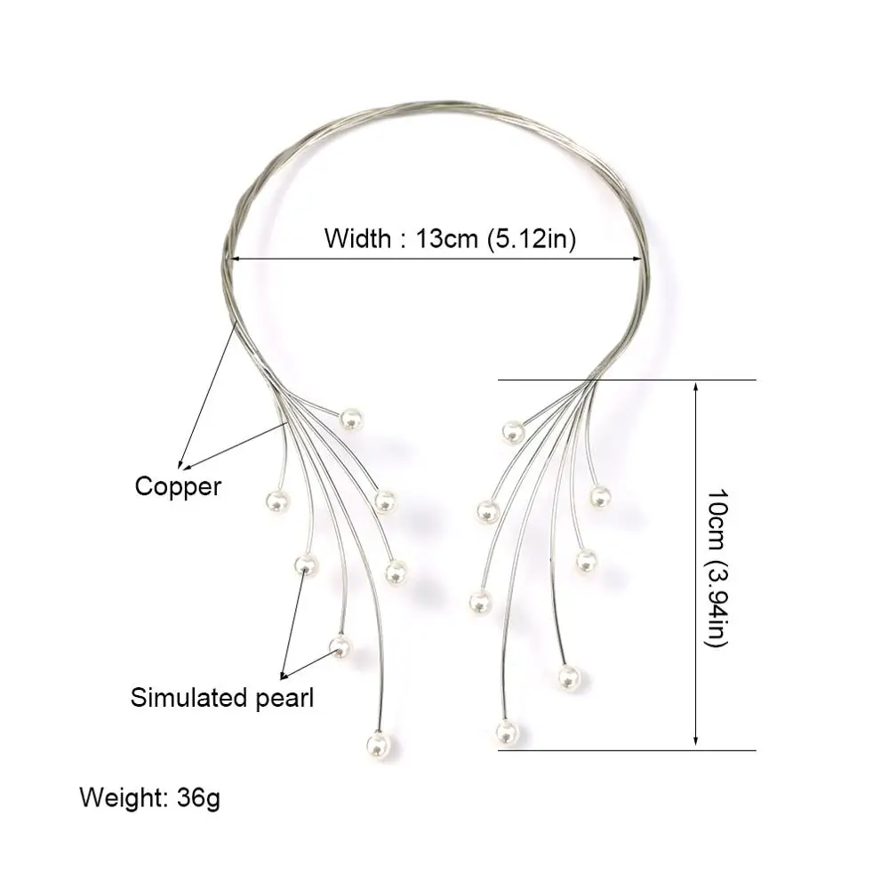 Handmade Copper Weave Torques Necklaces Women Imitation Pearl Statement Choker Necklaces Charm Wedding Party Jewelry metal choker necklace