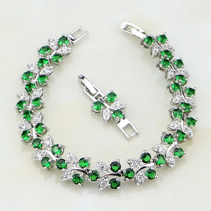 Серебро 925 ювелирные изделия натуральный зеленый циркон Цветы цепь и звено браслет Рождественский подарок Bangel браслет для женщин