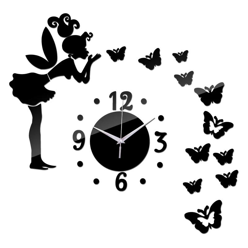 

2019 new limited time-limited 3d clocks Quartz Acrylic wall clock mirror fairy sticker kids decor watch free Needle shipping