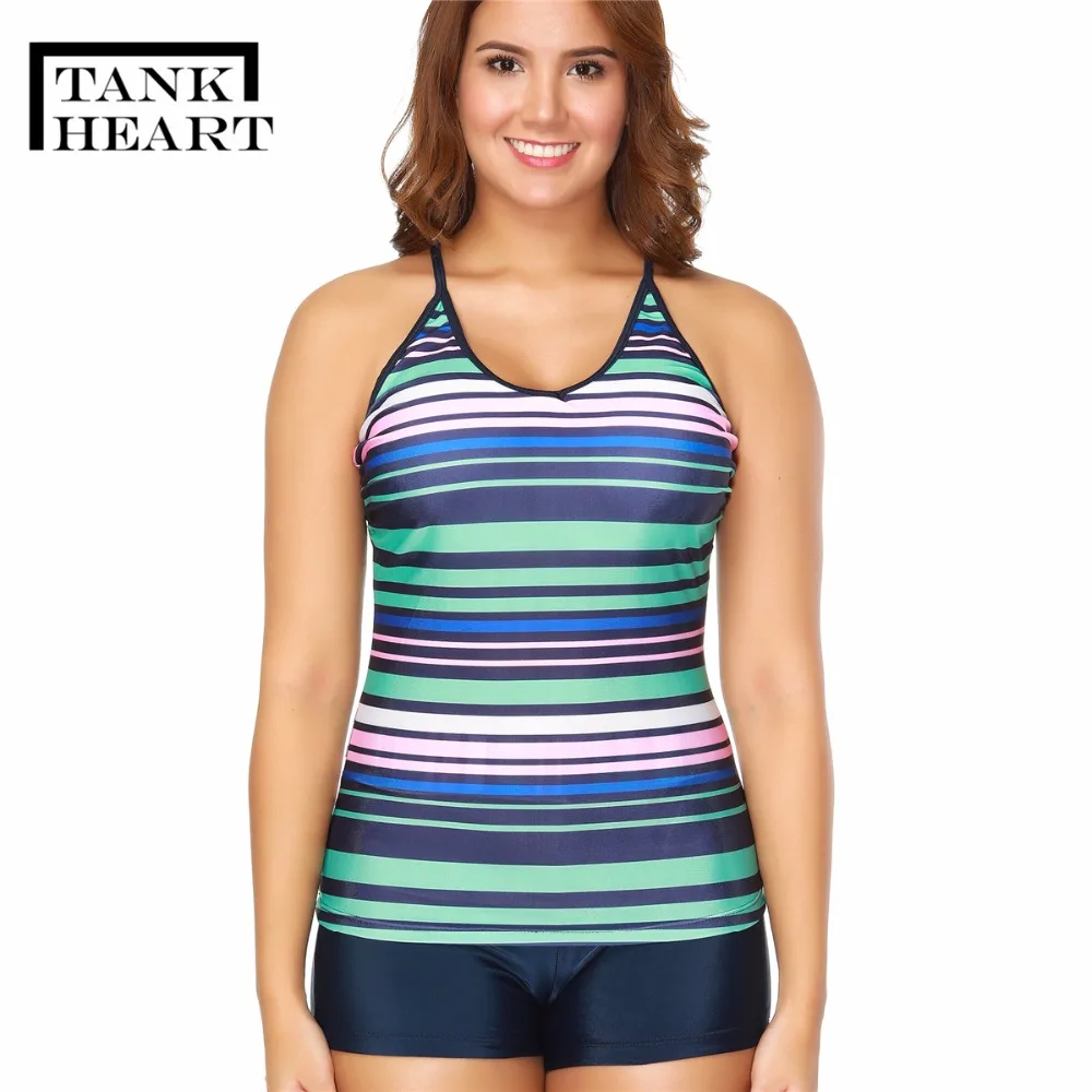 Tank Heart Sexy Swimwear Women Tankini Set Two piece Swimsuit Striped
