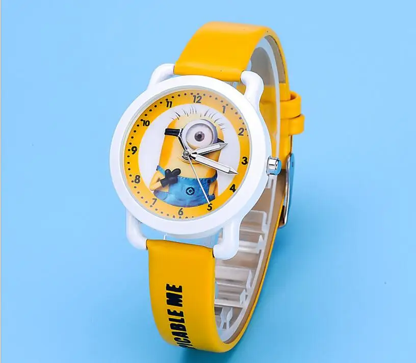 Детские часы с миньонами, водонепроницаемые кварцевые часы для мальчиков и девочек, детские часы с милыми рисунками, Рождественский подарок на день рождения - Цвет: Цвет: желтый