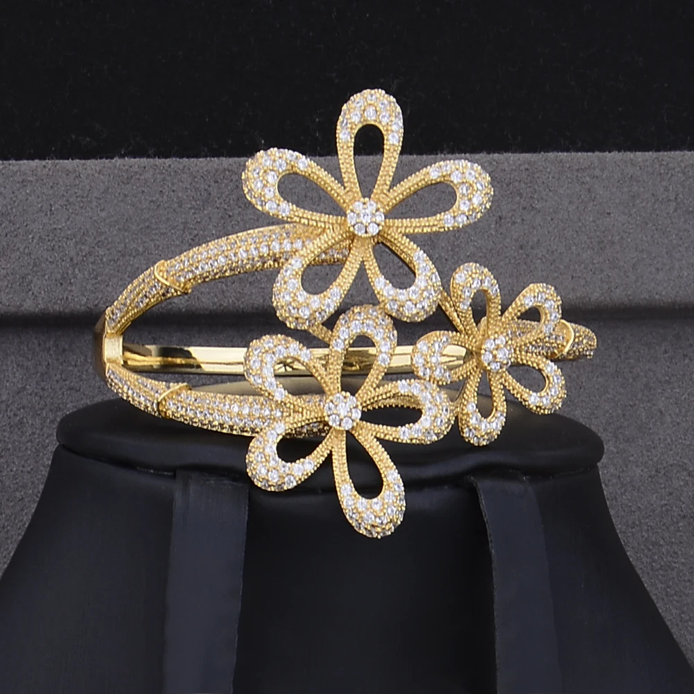 GODKI Luxury Leaf Flower 4PCS Cubic Zircon CZ Nigerian Jewelry sets For Women Dubai Bridal jewelry sets indian Gold Jewelry Sets