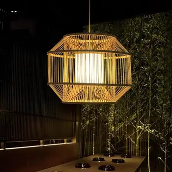 

Bamboo Wicker Rattan Cube Cage Shade Pendant Light Fixture Rustic Country Asian Hanging Lamp Avize Luminaria Dining Table Room