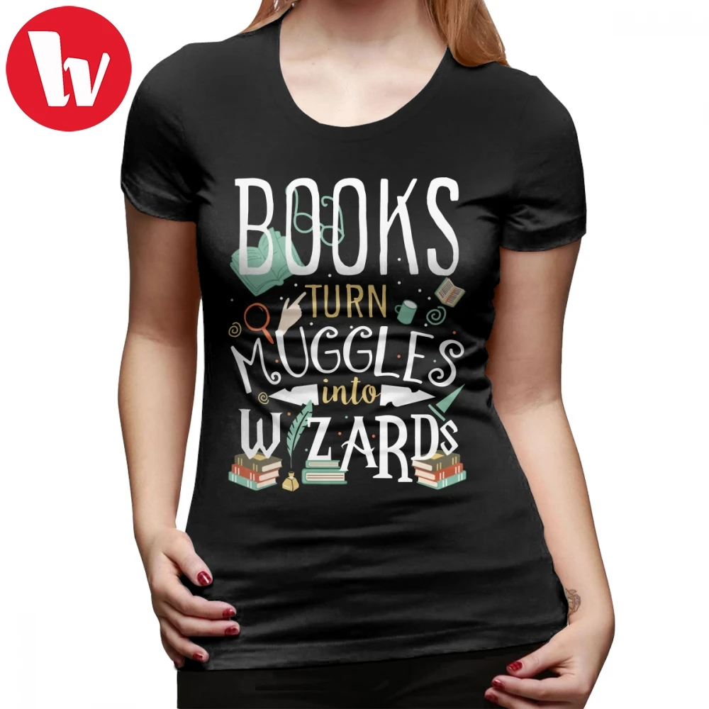 

Muggle T-Shirt Books Turn Muggles Into Wizards T Shirt Graphic XXL Women tshirt White Trendy Short-Sleeve Ladies Tee Shirt