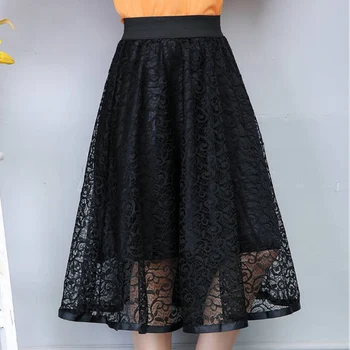 

New high waist women's mesh tutu skirt spring and summer openwork lace skirt female was thin A word skirt in the long section