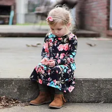 Одежда для маленьких девочек платье с цветочным принтом Повседневное платье неправильной формы с длинными рукавами vestidos Детские платья для девочек