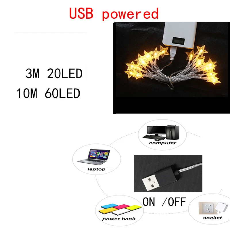 3 м/6 м/10 м светодиодный гирлянда в виде звезды, рождественской елки, сказочные огни, батарея/USB, Рождественская гирлянда для праздника, свадьбы, вечеринки, крытая занавеска, лампа