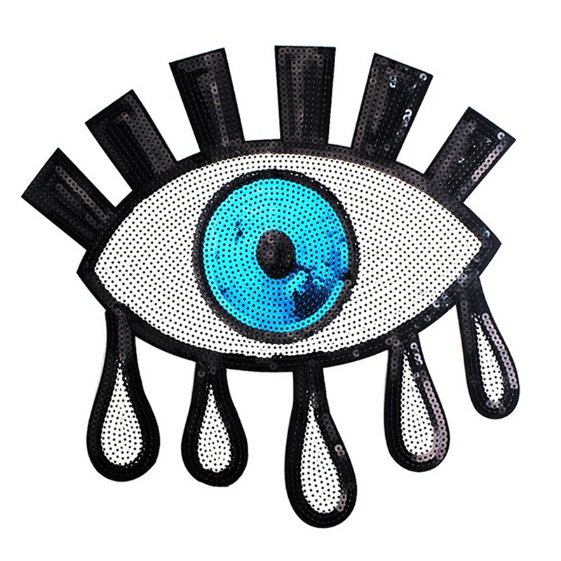 

New Arrival Big blue Eye sequins patches Eyeball Applique Iron-on Patches for clothing Exaggerated Shape Sewing DIY accessories