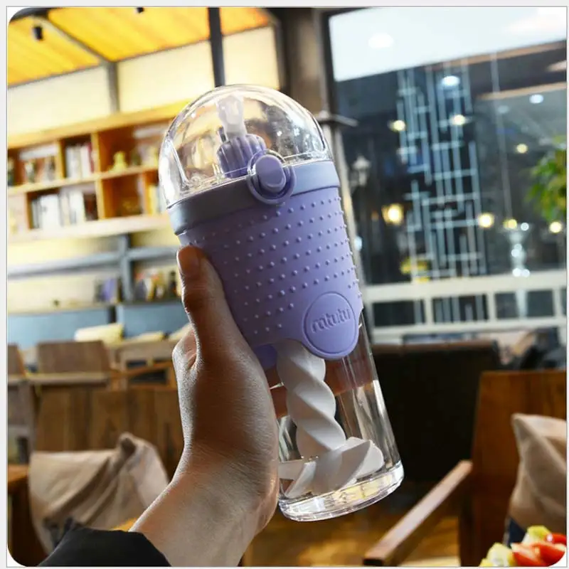 

OWNPOWER Summer sports cup transparent straw mug press open cover screw mixer travel outdoor water bottle plastic drinkware 0838