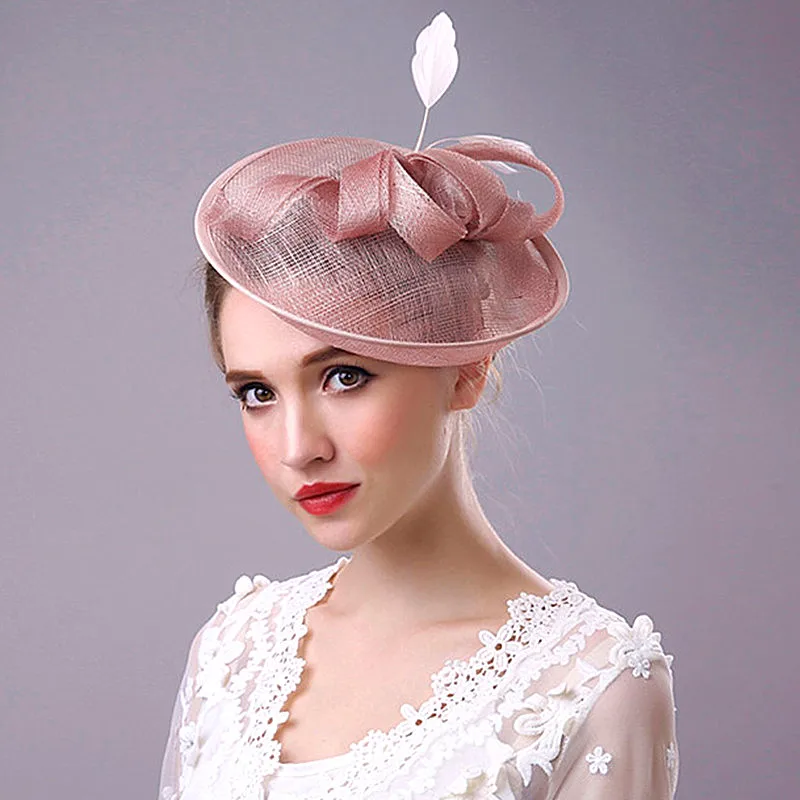 Handmade Grenadine Disc Winding Ribbon and Feather Women Hair Bands High Grade Party Hat Style